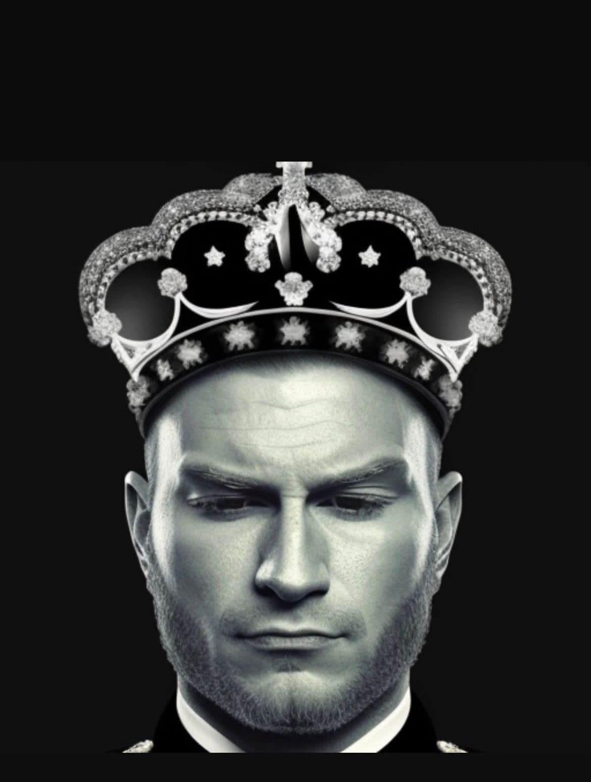 Conceptual monochrome portrait of JLaw wearing a jeweled crown.